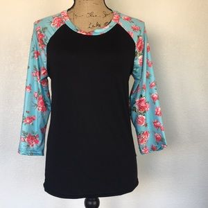 New Baseball Tee with Roses size S
